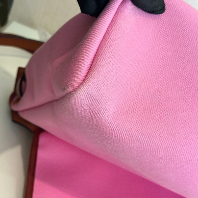 Hermes herbag31 櫻花粉銀扣 帆布拼皮-5