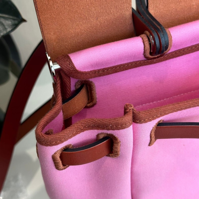 Hermes herbag31 櫻花粉銀扣 帆布拼皮-8