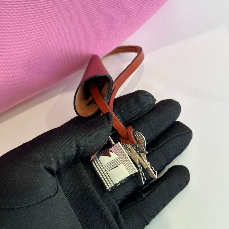Hermes herbag31 櫻花粉銀扣 帆布拼皮-9