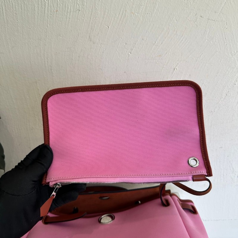 Hermes herbag31 櫻花粉銀扣 帆布拼皮-10