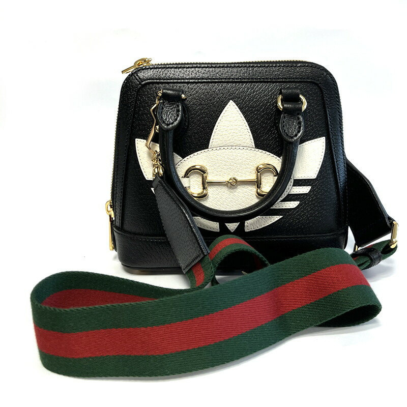 GUCCI 阿迪達斯 Horsebit 1955 手提單肩包 黑色 677212-4
