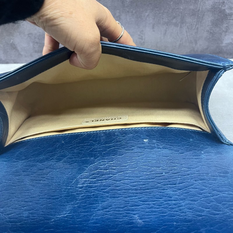 Chanel  LEBOY 藍色油蠟皮菱格紋 中號25cm-8