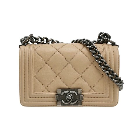 Chanel 小號Leboy菱格紋奶茶色 20cm