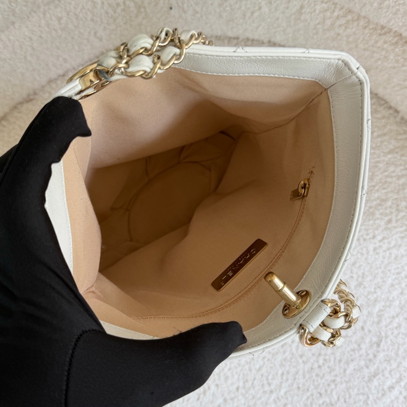 Chanel 白色荔枝皮 雙鏈 後背包-10