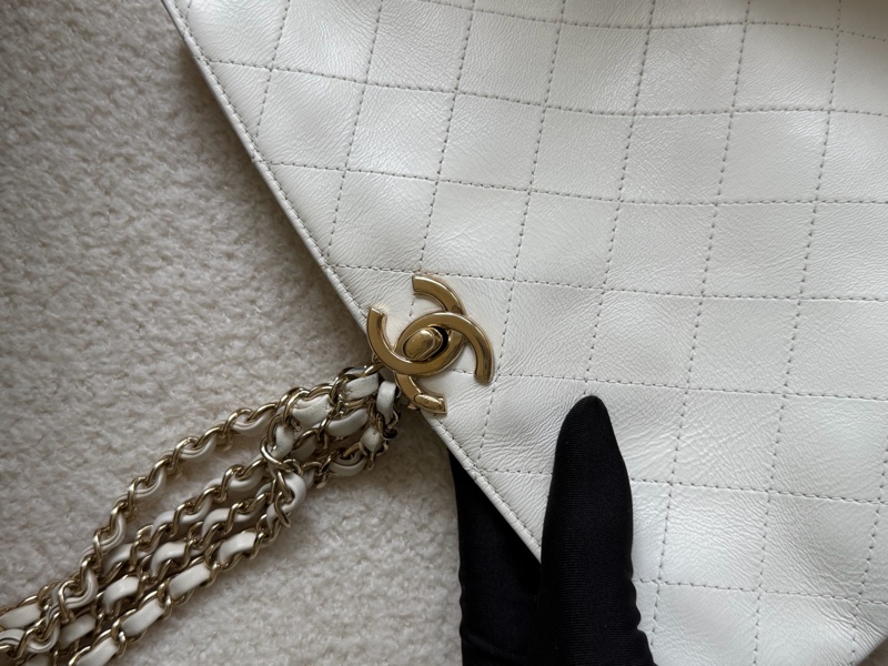 Chanel 白色荔枝皮 雙鏈 後背包-13