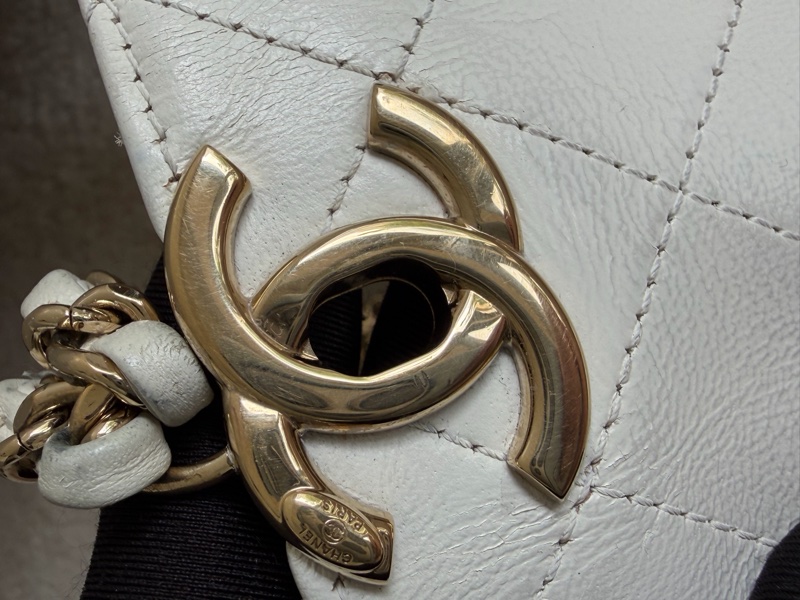 Chanel 白色荔枝皮 雙鏈 後背包-19