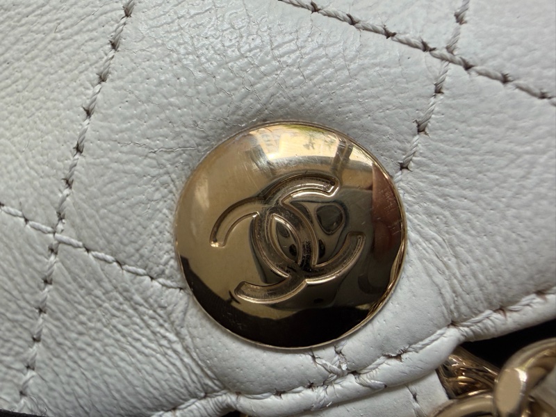 Chanel 白色荔枝皮 雙鏈 後背包-22