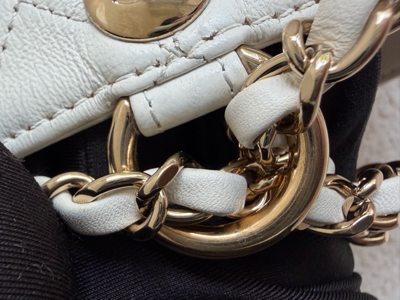 Chanel 白色荔枝皮 雙鏈 後背包-23