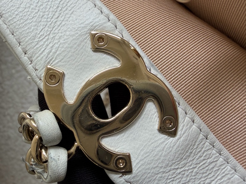 Chanel 白色荔枝皮 雙鏈 後背包-25