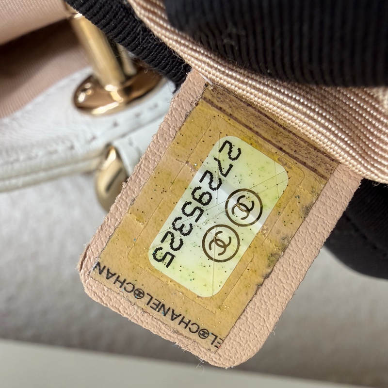 Chanel 白色荔枝皮 雙鏈 後背包-28