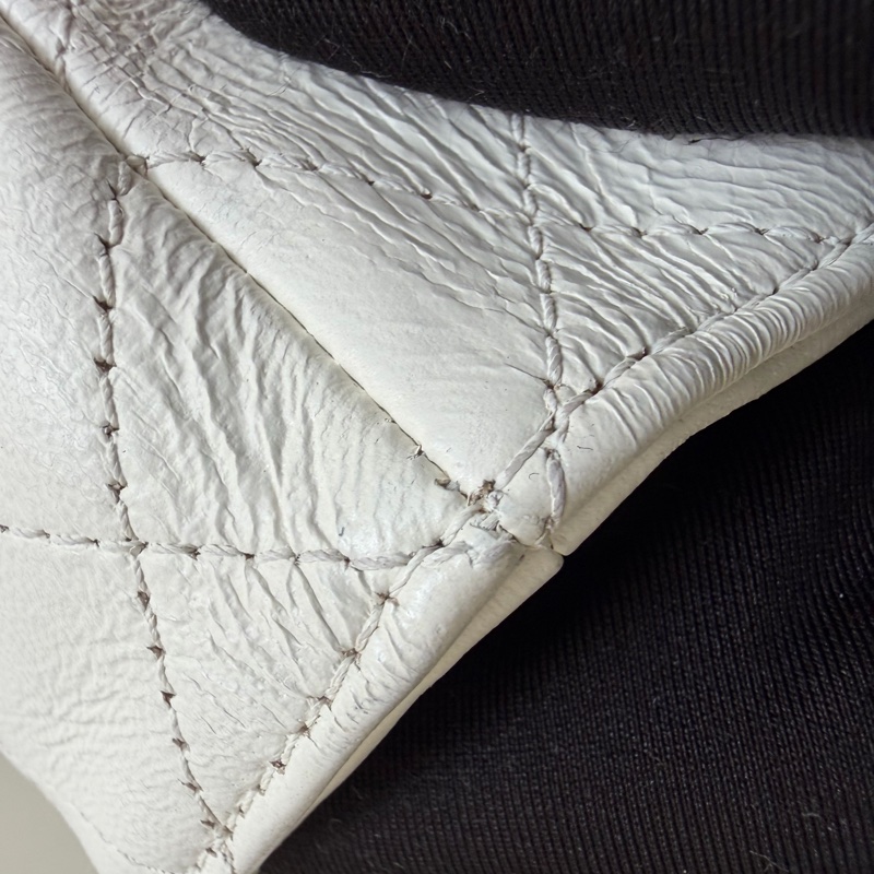 Chanel 白色荔枝皮 雙鏈 後背包-29