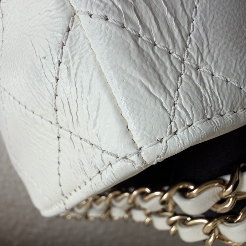 Chanel 白色荔枝皮 雙鏈 後背包-30
