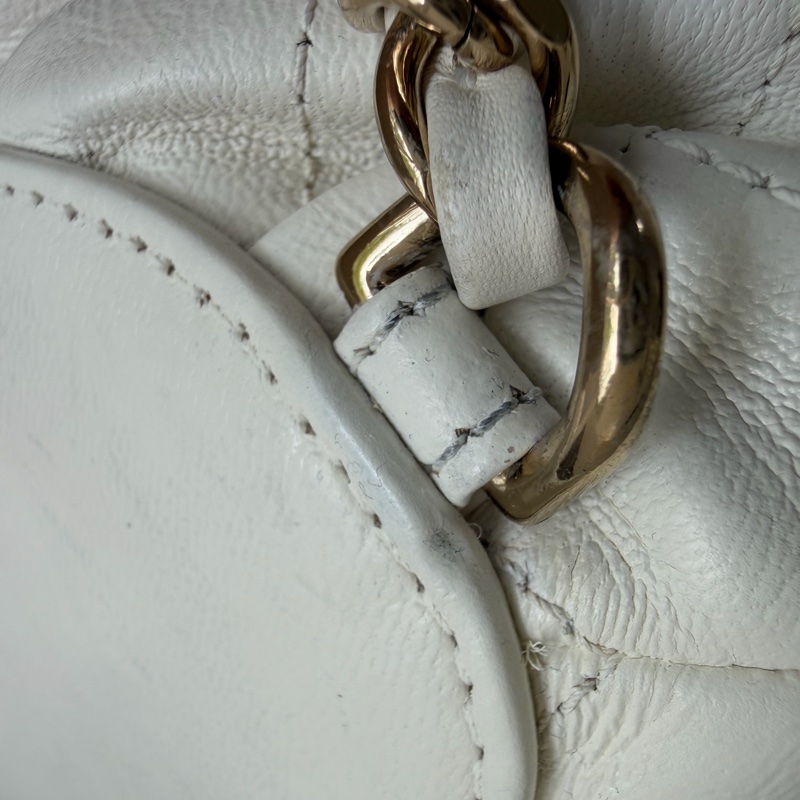 Chanel 白色荔枝皮 雙鏈 後背包-31