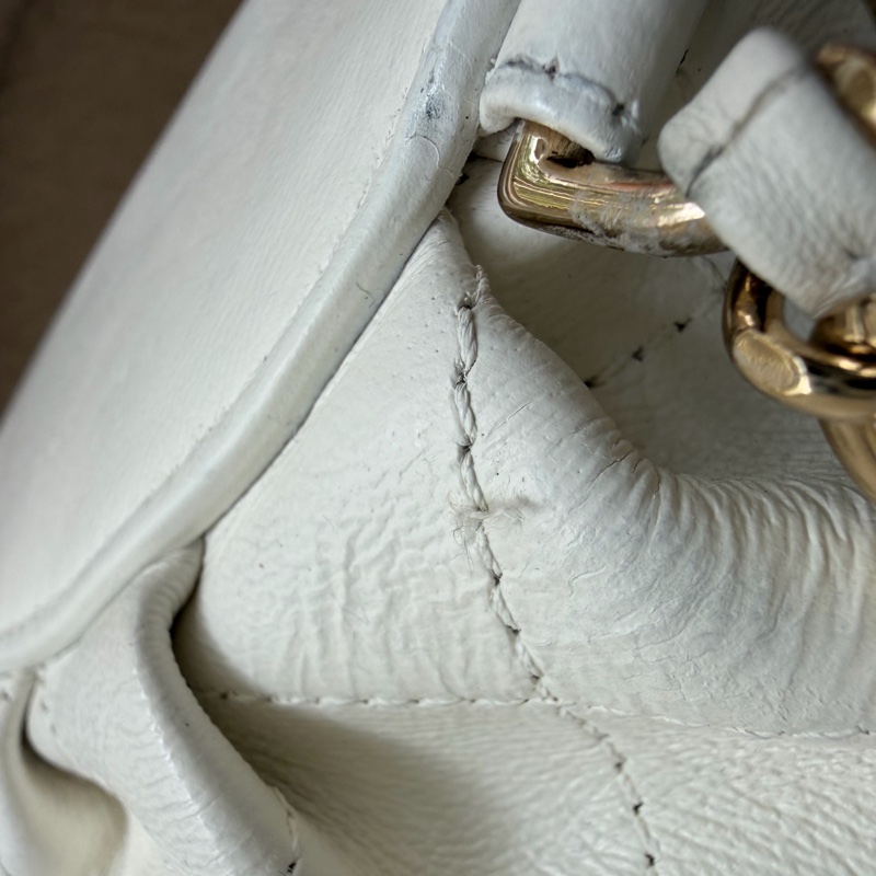 Chanel 白色荔枝皮 雙鏈 後背包-33