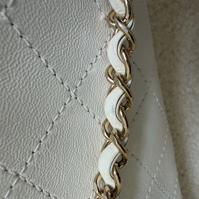 Chanel 白色荔枝皮 雙鏈 後背包-35