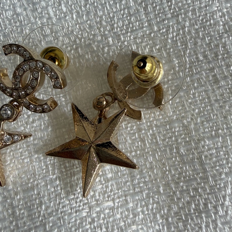 Chanel 香奈兒 雙C星星吊墜 耳環 雙C鑽石 淺藍寶石 耳針-5