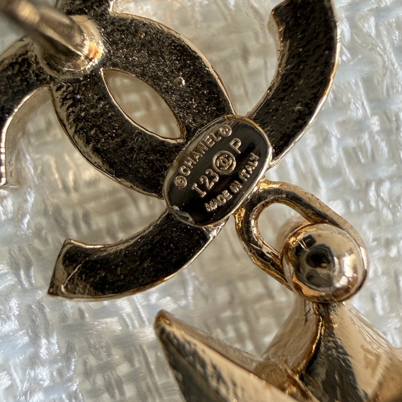 Chanel 香奈兒 雙C星星吊墜 耳環 雙C鑽石 淺藍寶石 耳針-6