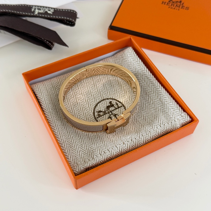 「99新 膠膜未撕」Hermes Clic H手環 奶茶色x玫瑰金-2