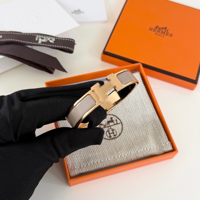 「99新 膠膜未撕」Hermes Clic H手環 奶茶色x玫瑰金-3