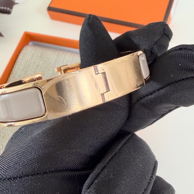 「99新 膠膜未撕」Hermes Clic H手環 奶茶色x玫瑰金-6