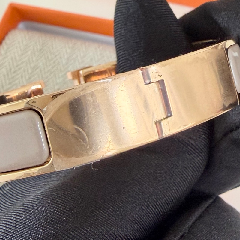 「99新 膠膜未撕」Hermes Clic H手環 奶茶色x玫瑰金-18