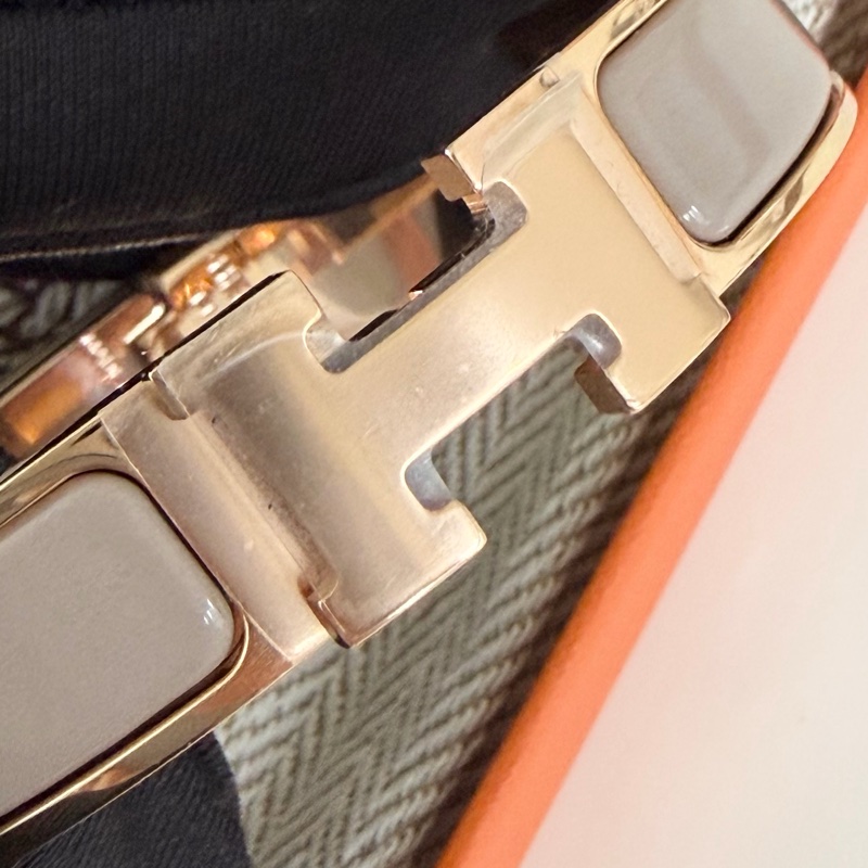 「99新 膠膜未撕」Hermes Clic H手環 奶茶色x玫瑰金-19