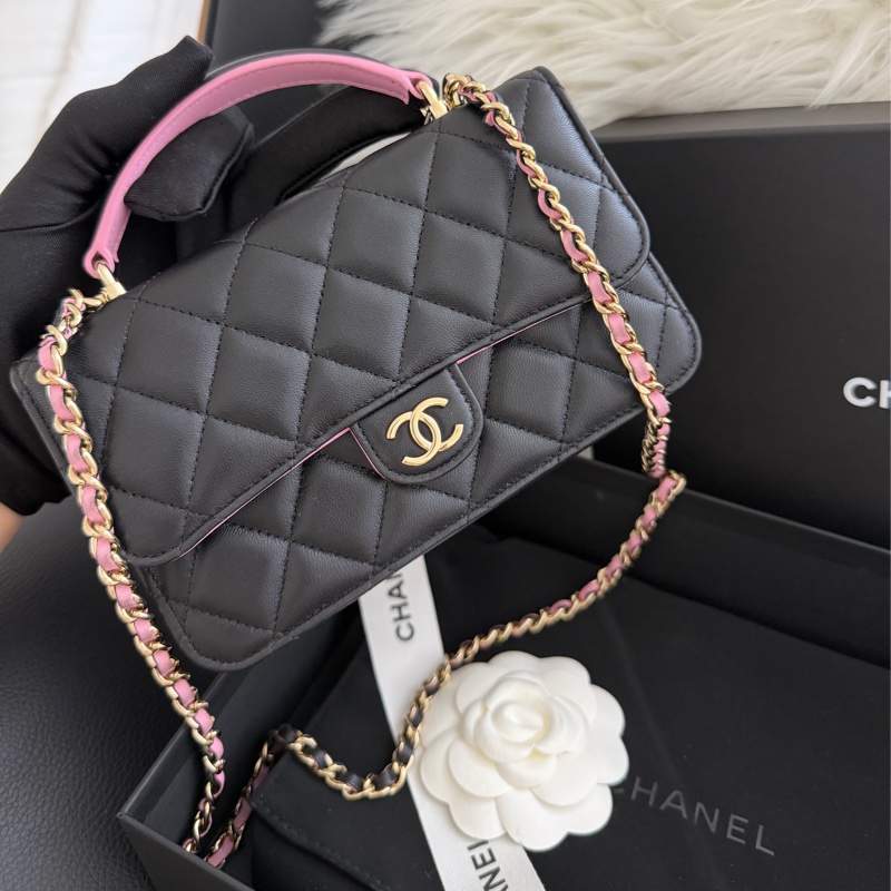 Chanel mini cf 提把woc 粉黑色💕🖤 Blackpink配色-0