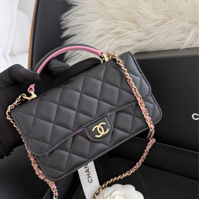 Chanel mini cf 提把woc 粉黑色💕🖤 Blackpink配色-5