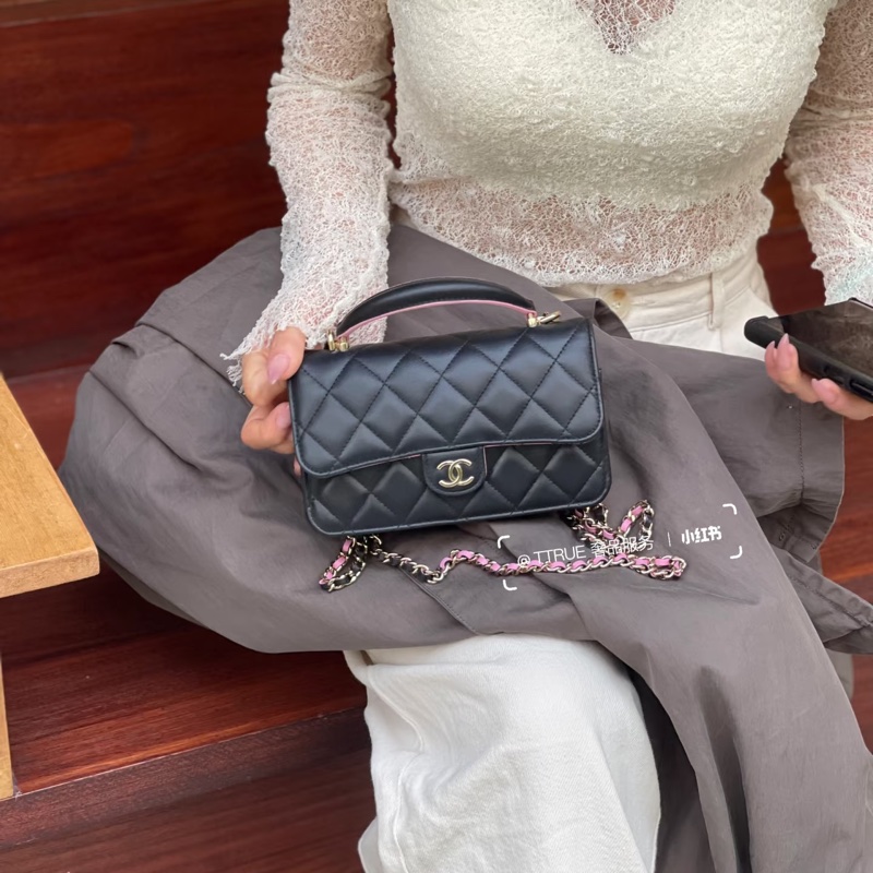 Chanel mini cf 提把woc 粉黑色💕🖤 Blackpink配色-30
