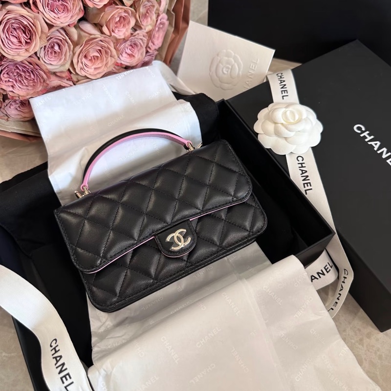 Chanel mini cf 提把woc 粉黑色💕🖤 Blackpink配色-31