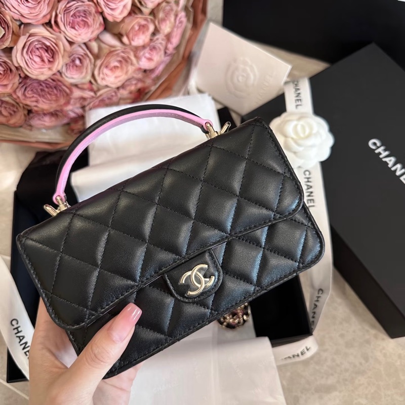 Chanel mini cf 提把woc 粉黑色💕🖤 Blackpink配色-32