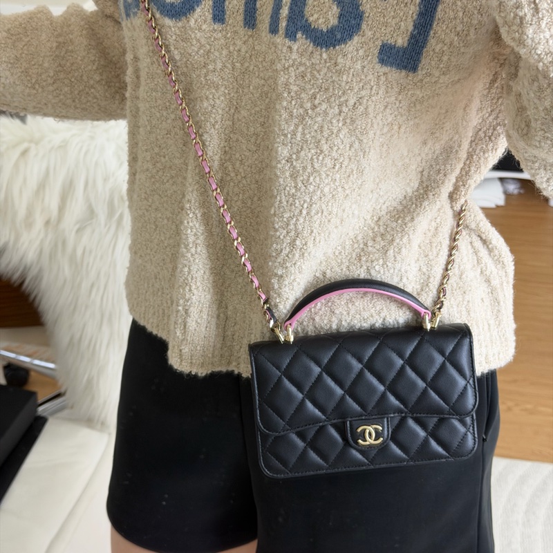 Chanel mini cf 提把woc 粉黑色💕🖤 Blackpink配色-33