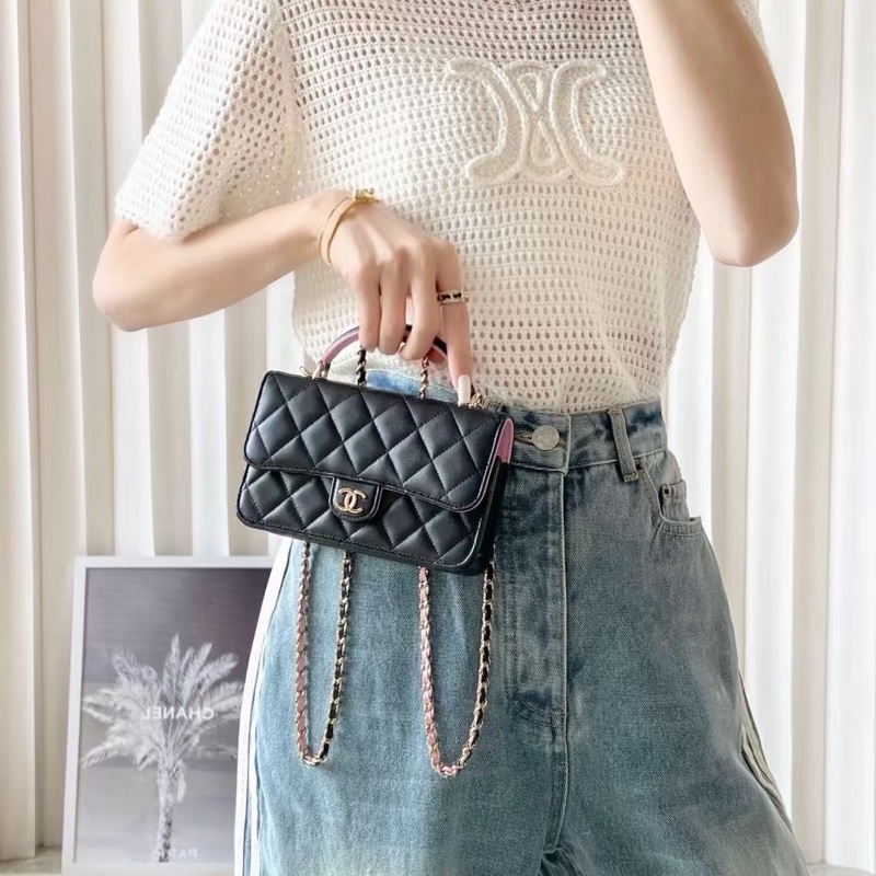 Chanel mini cf 提把woc 粉黑色💕🖤 Blackpink配色-36