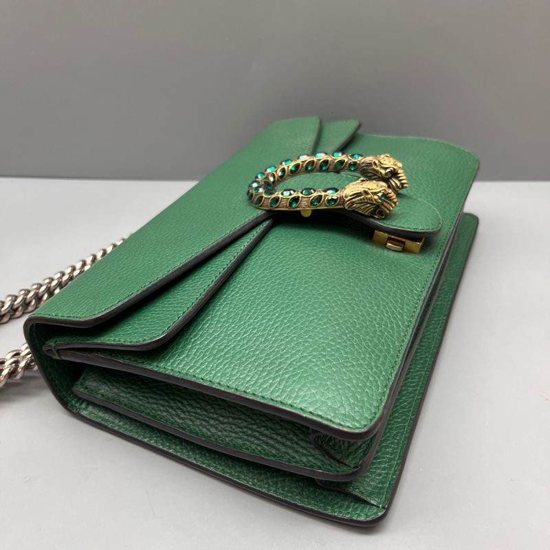 GUCCI 97新 祖母綠中號鑽扣酒神鏈條包 尺寸28*17 SV18493-4