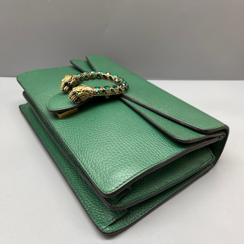 GUCCI 97新 祖母綠中號鑽扣酒神鏈條包 尺寸28*17 SV18493-5