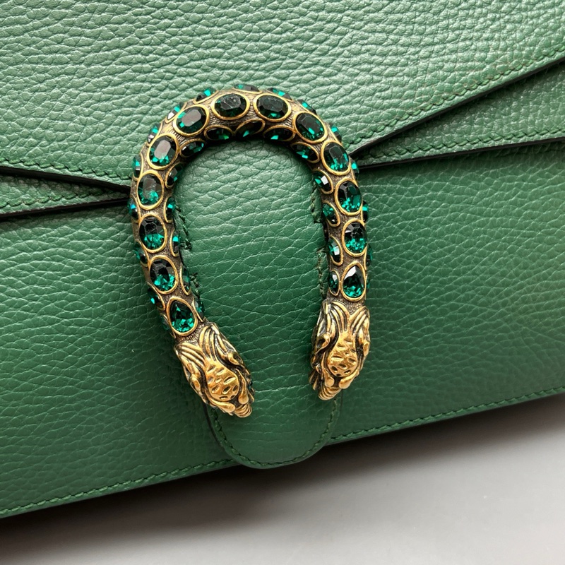 GUCCI 97新 祖母綠中號鑽扣酒神鏈條包 尺寸28*17 SV18493-6