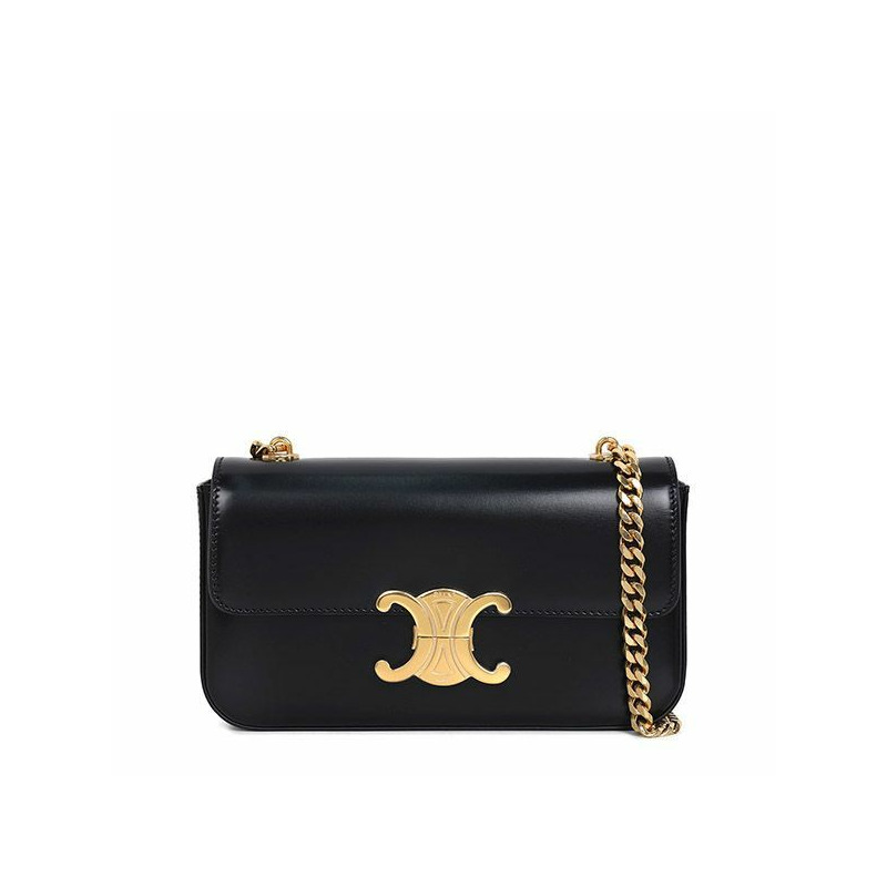 CELINE 黑色 Triophé 亮面鏈條單肩包 197993BF4 38NO-0