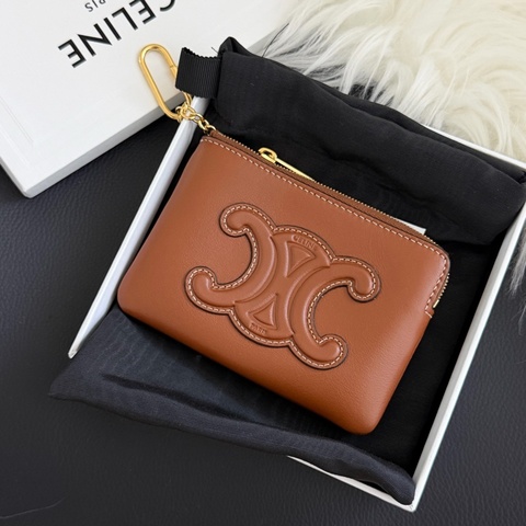 Celine triomphe 凱旋門 棕色零錢包