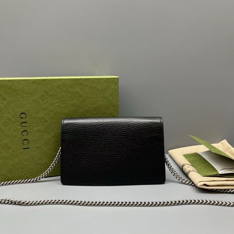 GUCCI 98新 黑色荔枝紋mini鑽扣酒神鏈條包 尺寸16*10 SV18488。-1