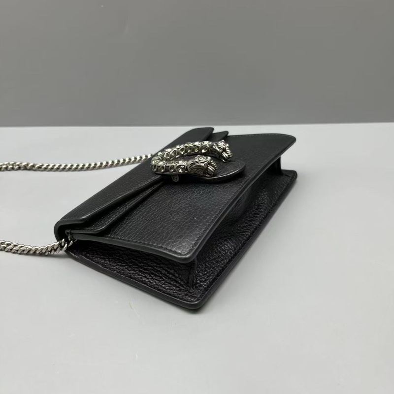 GUCCI 98新 黑色荔枝紋mini鑽扣酒神鏈條包 尺寸16*10 SV18488。-4