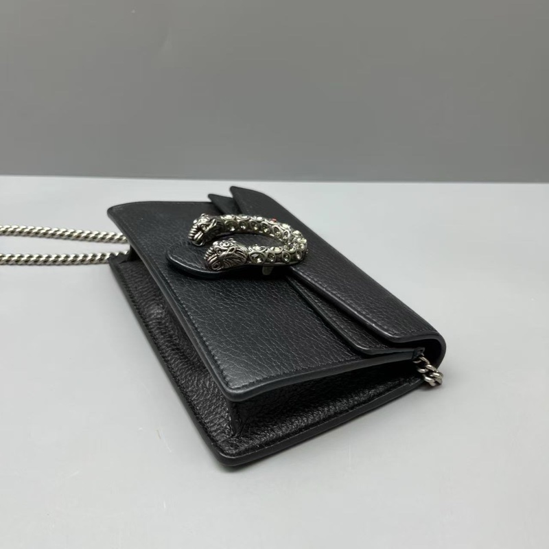 GUCCI 98新 黑色荔枝紋mini鑽扣酒神鏈條包 尺寸16*10 SV18488。-5