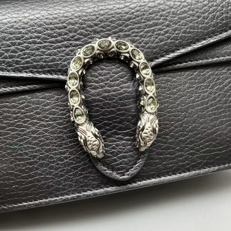 GUCCI 98新 黑色荔枝紋mini鑽扣酒神鏈條包 尺寸16*10 SV18488。-6