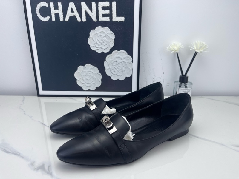 Hermes 愛馬仕 黑銀Kelly扣低跟鞋38碼 98新-0