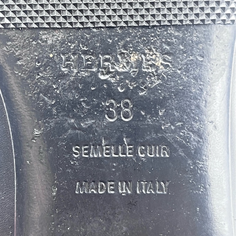 Hermes 愛馬仕 黑銀Kelly扣低跟鞋38碼 98新-8