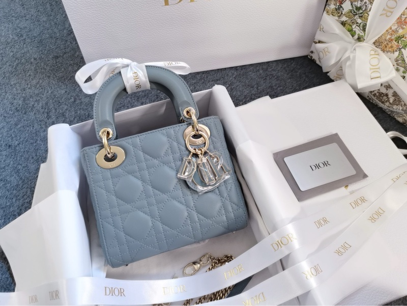 Dior 迪奧 戴妃三格 霧霾藍 琺瑯扣 鏈條肩帶 全套-1