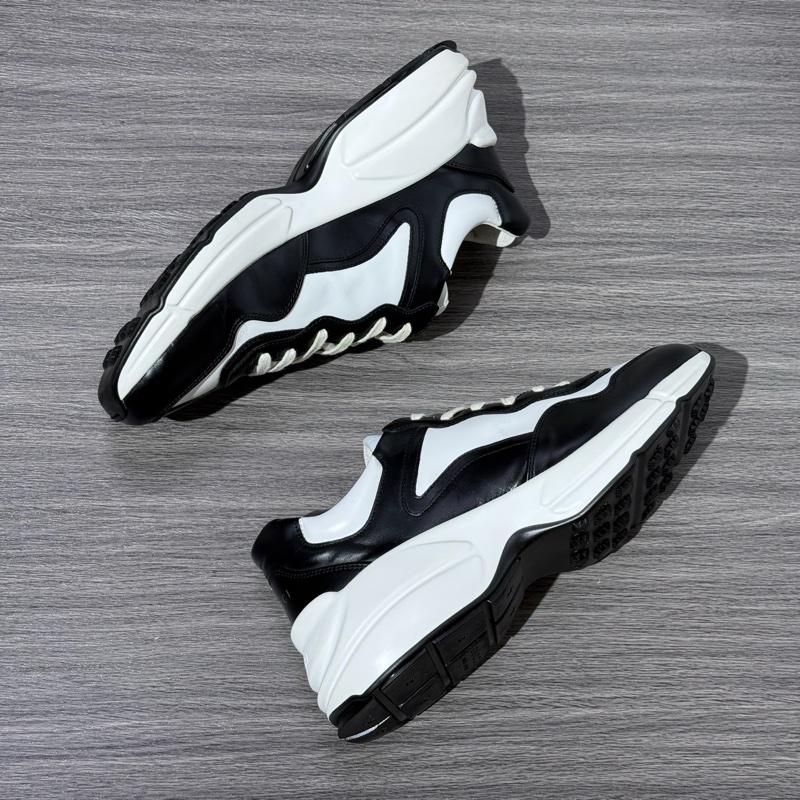 42碼   GUCCI古馳 RhytonRhyton 皮革 時尚系帶 低幫 老爹鞋 男款 黑白  98新-2