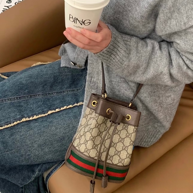 🤎古馳小水桶GUCCI原花Ophidia抽繩迷你小水桶550620-0
