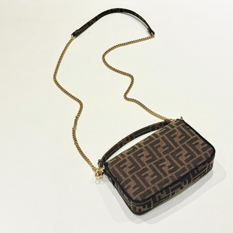 FENDI - 棕色FF緹花布MINI法棍包-1