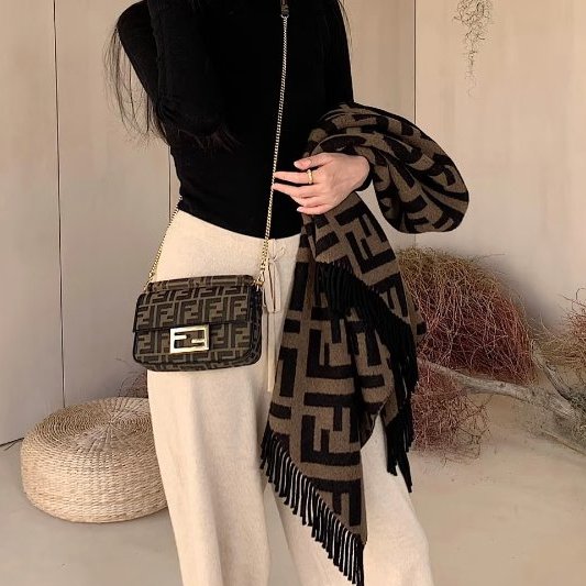 FENDI - 棕色FF緹花布MINI法棍包-2