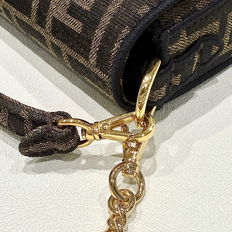 FENDI - 棕色FF緹花布MINI法棍包-12